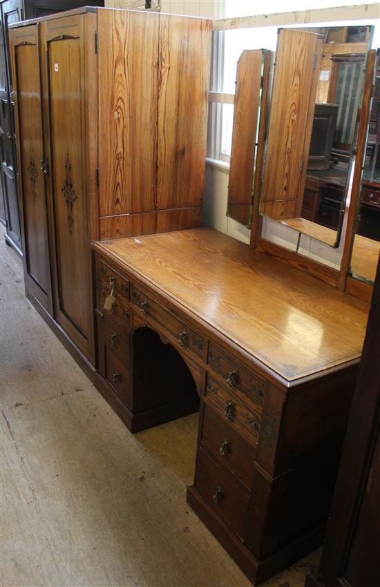 Victorian elm dressing table and matching wardrobe by Maples in the Aesthetic taste